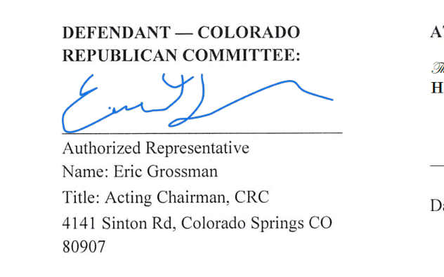 Settlement signature, executed for the CRC by Eric Grossman, Acting Chairman.